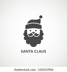 santa claus face beard moustache happy xmas christmas new year vector icon black on white background, person santa claus flat design