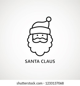 santa claus face beard moustache happy xmas christmas new year outline thin line vector icon black on white background
