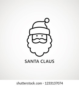 santa claus face beard moustache happy xmas christmas new year outline thin line vector icon black on white background