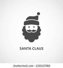 santa claus face beard moustache happy xmas christmas new year vector icon black on white background, person santa claus flat design
