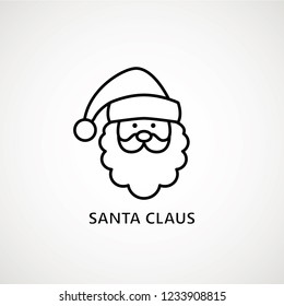 santa claus face beard moustache happy xmas christmas new year outline thin line vector icon black on white background