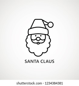 santa claus face beard moustache happy xmas christmas new year outline thin line vector icon black on white background