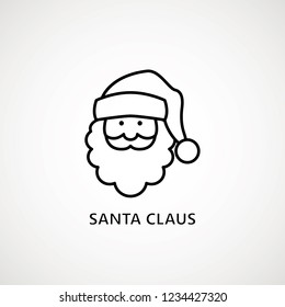 santa claus face beard moustache happy xmas christmas new year outline thin line vector icon black on white background.