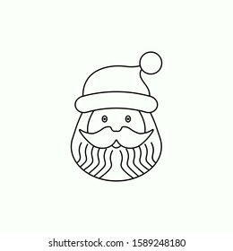 Santa claus face with beard and moustache xmas christmas new year outline thin line vector icon black on white background