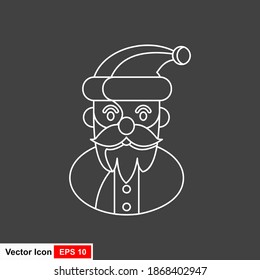 santa claus face beard moustache happy xmas christmas new year outline thin line vector icon white on black background