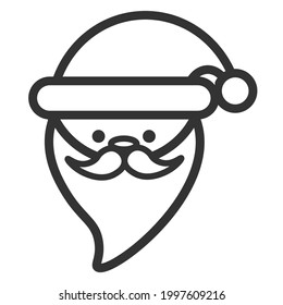 santa claus face beard moustache happy xmas christmas new year outline thin line vector icon black on white background
