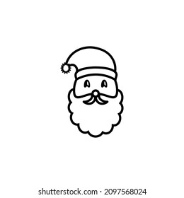 santa claus face beard moustache happy xmas christmas new year outline thin line vector icon black on white background