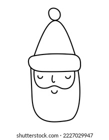 Weihnachtsmann Gesicht Bart Schnurrbart glückliche Weihnachten im neuen Jahr umreißen dünne Linie Vektorsymbol schwarz auf weißem Hintergrund.