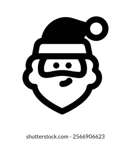 santa claus face beard moustache happy xmas christmas new year outline thin line vector icon black on background