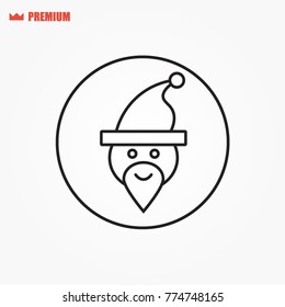 Santa Claus face beard moustache happy xmas christmas new year outline thin line vector icon black on white background