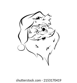 Santa Claus face beard mustache happy christmas and new year outline line vector icon black on white background