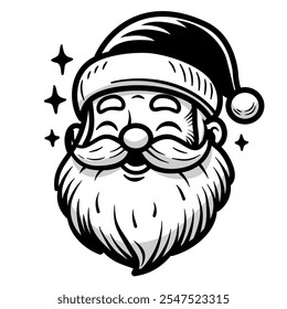 Cara de Santa Claus bigote de barba, personaje de la cabeza de Santa Claus, Navidades felices, Ilustración vectorial.