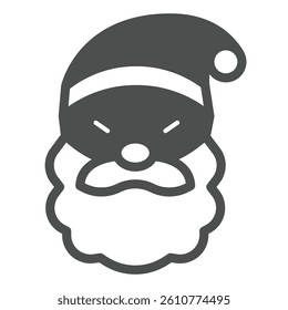 Santa Claus face with beard and mustache solid icon, merry christmas concept. Vector graphics. Grandfather head in hat sign on white background, glyph style icon for mobile or web design