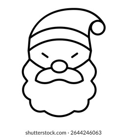 Santa Claus face with beard and mustache thin line icon, merry christmas concept. Vector graphics. Grandfather head in hat sign on white background, style mobile or design
