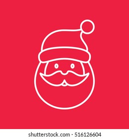 santa claus face beard mustage happy xmas christmas new year outline thin line vector icon white on red background