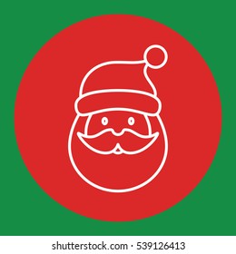 santa claus face with beard mustage happy line white icon in red circle