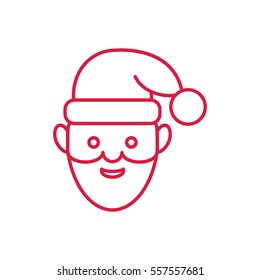 santa claus face beard mustage happy xmas christmas new year outline thin line vector icon red on white background