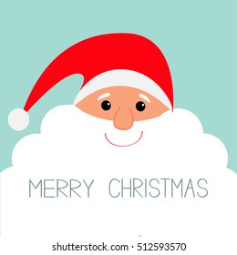 Santa Claus face with big beard. Merry Christmas Greeting card. Cute cartoon character. Flat design Vector illustration