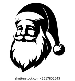 Santa Claus face black and white illustration design on a white background