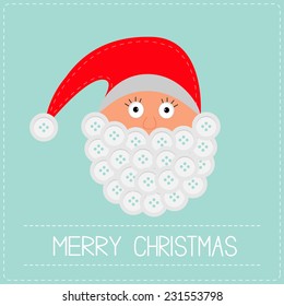 Santa Claus face with button beard. Merry Christmas card Flat design Vector illustration