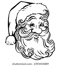 Santa Claus face Christmas vector illustration isolated on white for design. Smiling Santa head face silhouette on white background.