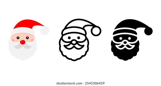 Santa Claus face color icon. Happy xmas and new year sign. Santa with beard and moustache symbol.