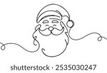 Santa Claus face. Continuous line portrait of Santa. One line Black white christmas sketch the head of Santa Claus.