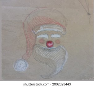 Santa Claus face drawn with pencil, sketch on vintage brawn paper