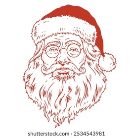 Santa Claus face element monochrome with portrait of bearded Christmas wizard saint nicholas or father frost vector illustration