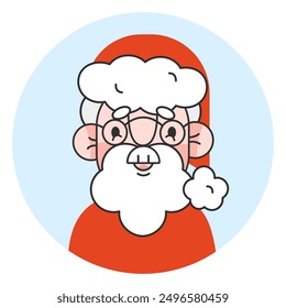 Santa Claus cara emoción avatar. Retrato de la cara de la cabeza de San Nicolás aislado en fondo transparente. Emblema de Santa. Vector 10 EPS.