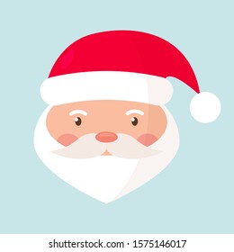 Santa claus face flat icon. Christmas card template. Colorful vector illustration.