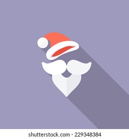 Santa Claus face flat icon. Modern flat icons with long shadow effect in stylish colors. Icons for Web and Mobile Application. EPS 10.