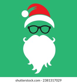 Santa Claus face flat icon vector illustration on green background. Merry Christmas Happy New Year concept