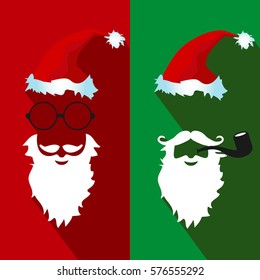 Santa claus face flat icons with long shadow