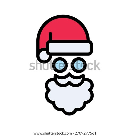 Santa Claus Face with Hat and Beard Vector Illustration, Lineal Colour Style Icon