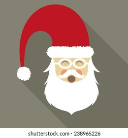 Santa Claus  face in hat - vector hipster icon on color background