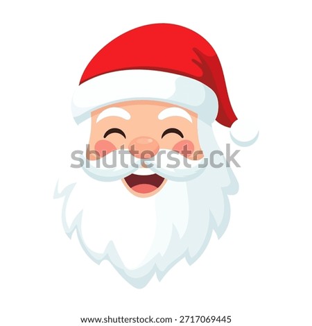 Santa Claus face head. Santa face with beard cartoon character. Santa smile.Cute cartoon Santa Claus face.