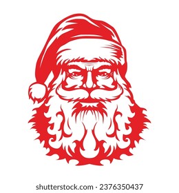 Santa Claus face icon. Christmas template for decorating window, wall, car, greeting card, engraving. Vector on transparent background