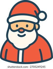 Icono de la cara de Santa Claus en estilo delineado colorido plano