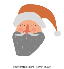 Santa Claus face icon isolated on white background. cute grandfather in hat with a mustache and beard. cartoon old man. vector image