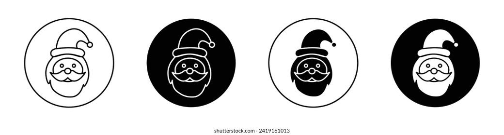 Santa claus face icon set. Christmas santa Beard face vector symbol in a black filled and outlined style.
