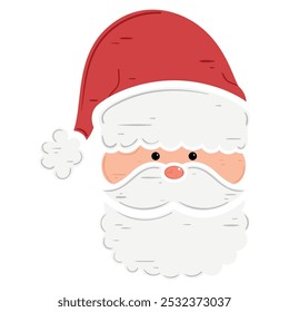 Santa Claus face illustration with hat and white beard, Vector