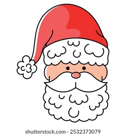 Santa Claus face illustration with hat and white beard, Vector