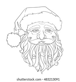 Santa Claus face isolated on white background for coloring book.