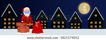 Santa Claus in face mask sitting on chimney. Cartoon. Vector illustration.