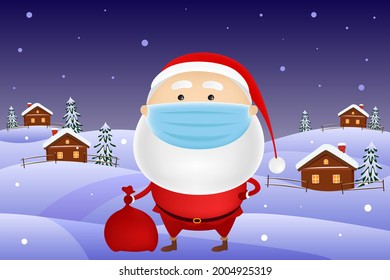 Santa Claus in face mask. Vector illustration.