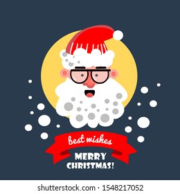 Santa Claus Face with Merry Christmas. flat