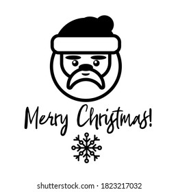 Santa Claus face and  Merry Christmas text. Vector illustration isolated on white background. Design for Christmas cards, stickers