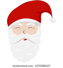Santa Claus face mustache and red Christmas hat, Christmas symbol, vector character, smile happy face