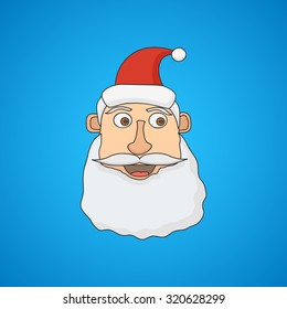 Santa Claus face on blue background. Vector illustration.